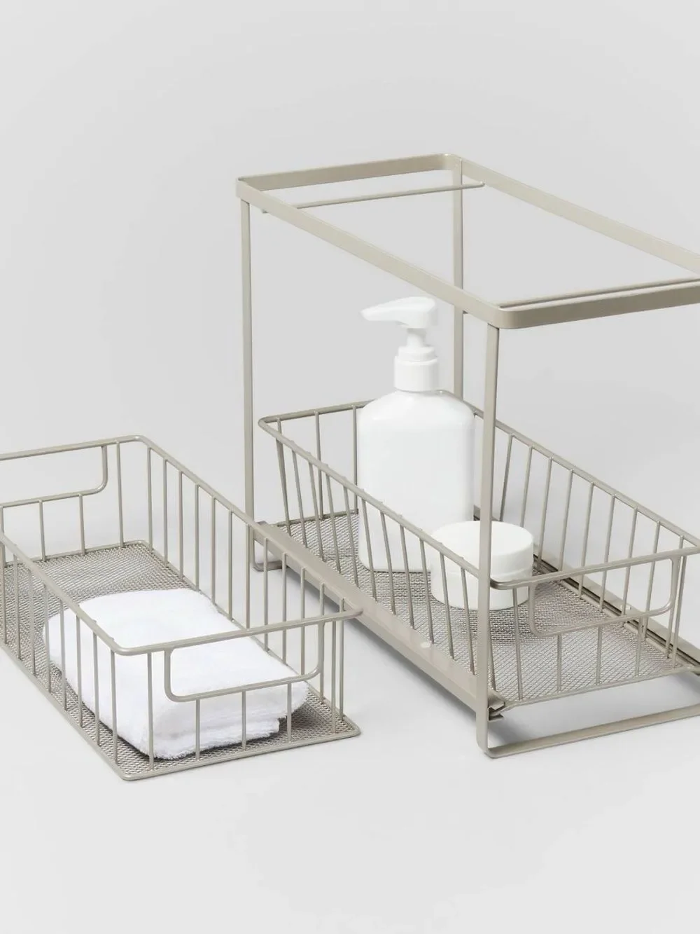 Brightroom Two-Tier Metal Storage Basket Shelf in Gray - Maximize Storage Space